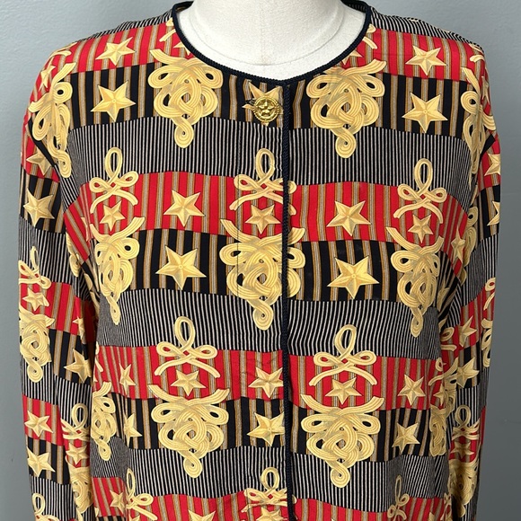 Vintage Fiji Silk Gold Red Navy Long Sleeve Button Down Shirt size XL mandarin - Picture 3 of 16